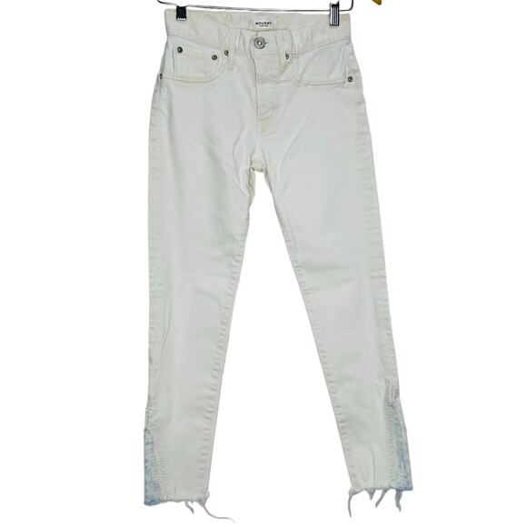 MOUSSY Burnside Distressed Raw Hem Low Rise Skinny Jeans White Size 24 - Picture 2 of 9